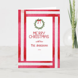 Vrolijk Kerstfeest Rode Boog Krans Gepersonaliseer Feestdagen Kaart
