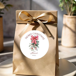 Vrolijk kerstfeest rode boogdennen rustiek ronde sticker