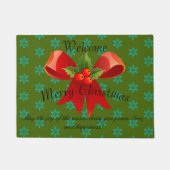 Vrolijk kerstfeest Rode Bow Holly & Snowflakes Wel Deurmat (Voorkant)