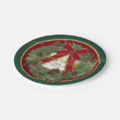 Vrolijk Kerstfeest Rode Bow Pine Cone krans Papieren Bordje (Gekanteld)