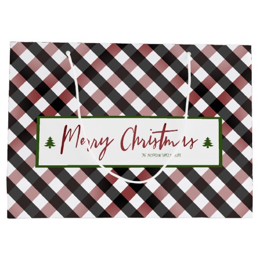 Vrolijk Kerstfeest Rode Buffel Check Plaid Groot Cadeauzakje (Achterkant)