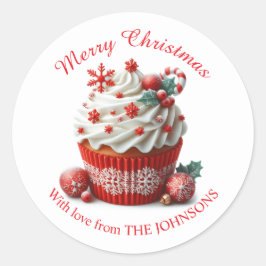 Vrolijk Kerstfeest Rode Cupcake Met Liefde Sticker