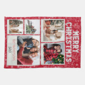 Vrolijk Kerstfeest Rode Doodles 5 Foto Familie Gif Theedoek (Horizontaal)