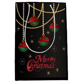 Vrolijk Kerstfeest Rode en Groene Ornamenten Medium Cadeauzakje