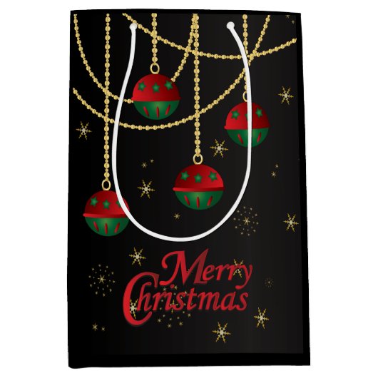 Vrolijk Kerstfeest Rode en Groene Ornamenten Medium Cadeauzakje (Voorkant)