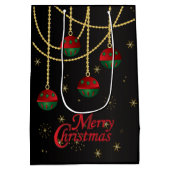 Vrolijk Kerstfeest Rode en Groene Ornamenten Medium Cadeauzakje (Achterkant)