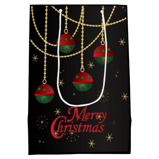 Vrolijk Kerstfeest Rode en Groene Ornamenten Medium Cadeauzakje (Achterkant)