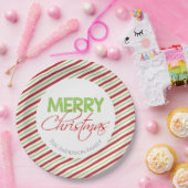 Vrolijk kerstfeest | Rode en groene strepen Papieren Bordje (Feest)