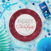 Vrolijk kerstfeest | Rode en witte sneeuwvlokken Papieren Bordje (Feest)