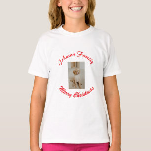 vrolijk kerstfeest rode familienaam huisdier foto t-shirt