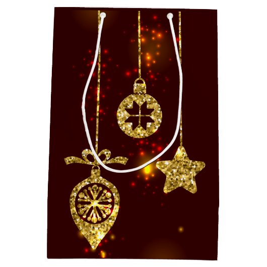 Vrolijk kerstfeest Rode feestdag Glitter Sparking Medium Cadeauzakje (Achterkant)