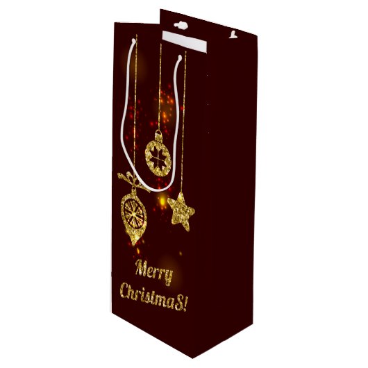 Vrolijk kerstfeest Rode feestdag Glitter Sparking Wijn Cadeautas (Voorkant Gekanteld)