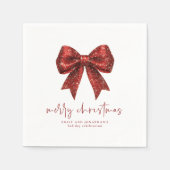 Vrolijk Kerstfeest Rode Glitter Naam Coquette Bow Servet (Voorkant)