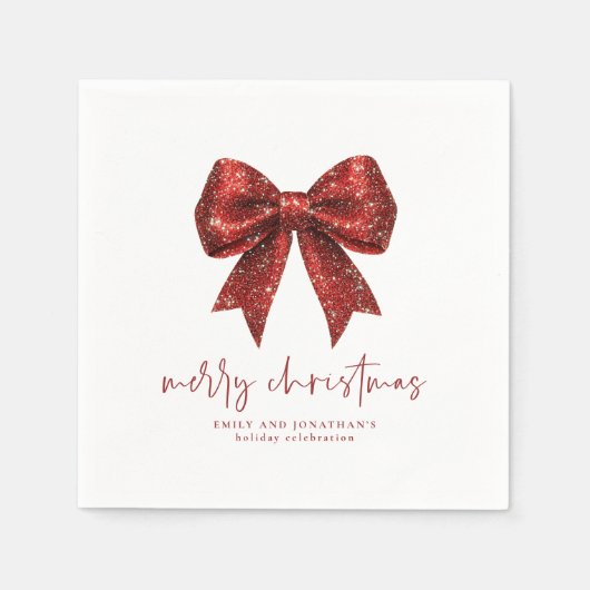 Vrolijk Kerstfeest Rode Glitter Naam Coquette Bow Servet (Voorkant)