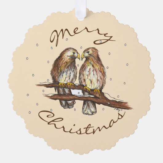 Vrolijk kerstfeest Rode Hawk Love Bird Snow Ornament Kaart (Voorkant)
