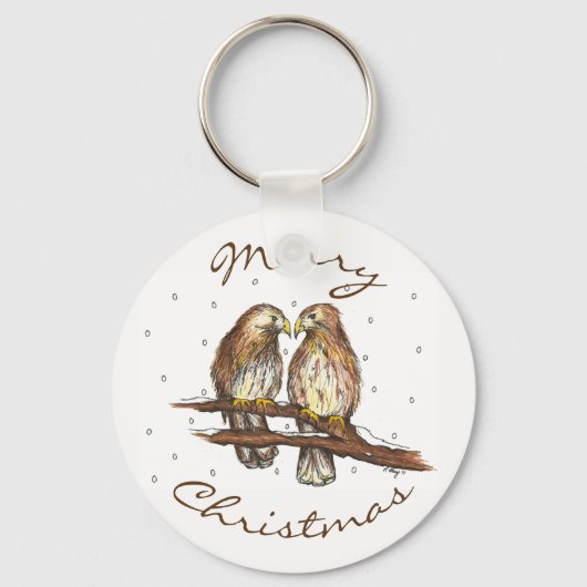 Vrolijk kerstfeest Rode Hawk Love Bird Snow Sleutelhanger (Voorkant)