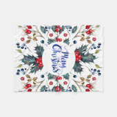 Vrolijk kerstfeest- rode hulstbessen fleece deken (Voorkant (Horizontaal))