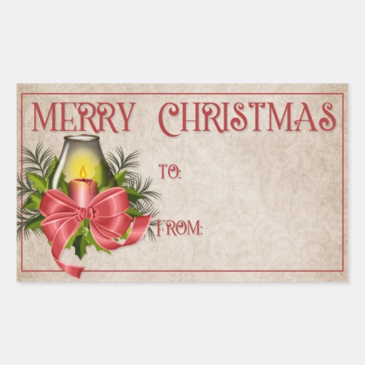 Vrolijk kerstfeest | Rode kaars Rechthoekige Sticker (Voorkant)