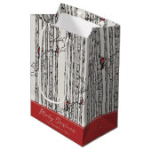 Vrolijk Kerstfeest Rode Kardinaal Vogel & Berk Boo Medium Cadeauzakje (Voorkant Gekanteld)