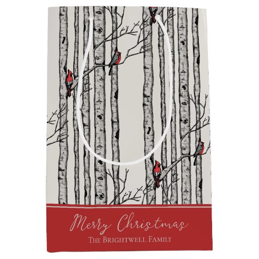 Vrolijk Kerstfeest Rode Kardinaal Vogel & Berk Boo Medium Cadeauzakje (Voorkant)