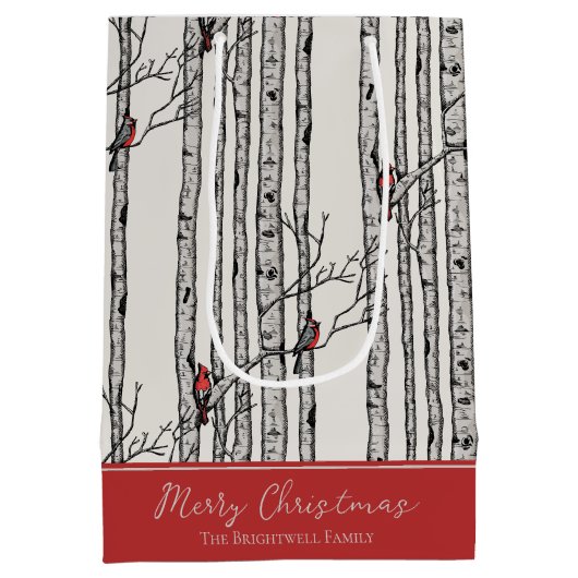Vrolijk Kerstfeest Rode Kardinaal Vogel & Berk Boo Medium Cadeauzakje (Achterkant)