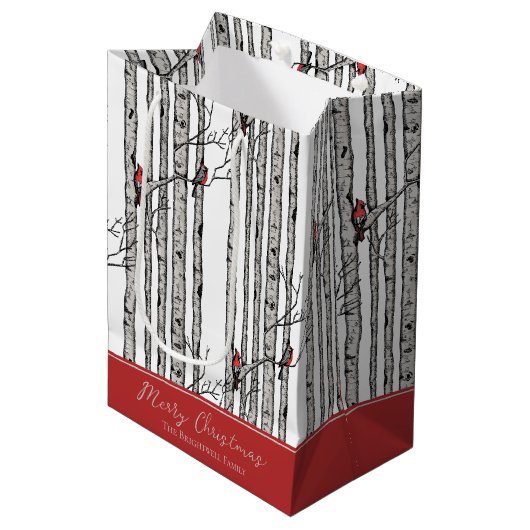 Vrolijk Kerstfeest Rode Kardinaal Vogel & Berk Boo Medium Cadeauzakje (Voorkant Gekanteld)