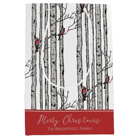 Vrolijk Kerstfeest Rode Kardinaal Vogel & Berk Boo Medium Cadeauzakje (Voorkant)