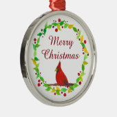 Vrolijk Kerstfeest Rode Kardinaal Waterverf Metalen Ornament (Rechts)