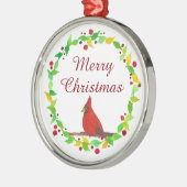 Vrolijk Kerstfeest Rode Kardinaal Waterverf Metalen Ornament (Links)