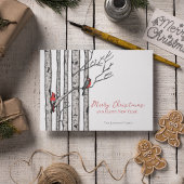 Vrolijk Kerstfeest Rode Kardinalen op Berkentakken Feestdagenkaart