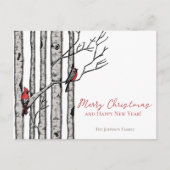 Vrolijk Kerstfeest Rode Kardinalen op Berkentakken Feestdagenkaart (Voorkant)