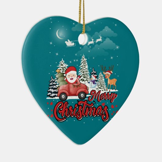 Vrolijk kerstfeest  rode kerstcadeautjes keramisch ornament (Rechts)