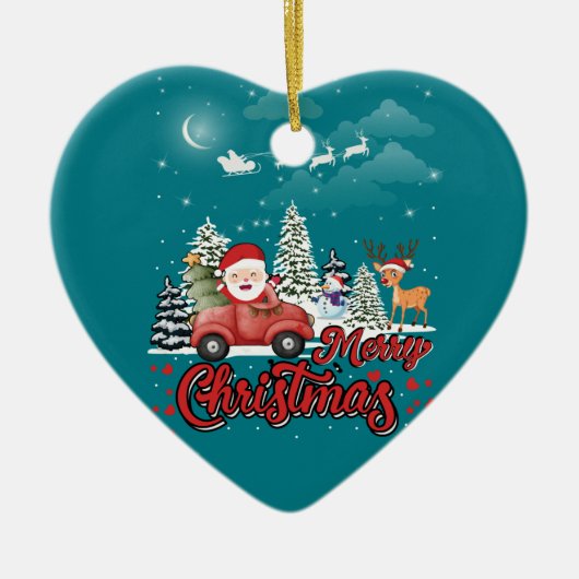 Vrolijk kerstfeest  rode kerstcadeautjes keramisch ornament (Voorkant)