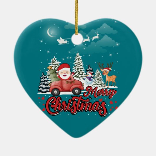 Vrolijk kerstfeest  rode kerstcadeautjes keramisch ornament (Achterkant)