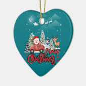 Vrolijk kerstfeest  rode kerstcadeautjes keramisch ornament (Links)