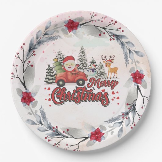 Vrolijk kerstfeest  rode kerstcadeautjes papieren bordje (Voorkant)