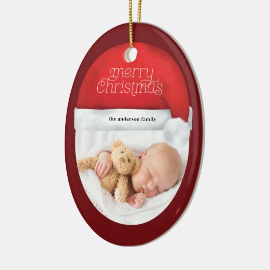 Vrolijk Kerstfeest Rode Kerstman Hoed Photo Script Keramisch Ornament (Links)