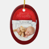 Vrolijk Kerstfeest Rode Kerstman Hoed Photo Script Keramisch Ornament (Voorkant)