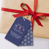 Vrolijk kerstfeest Rode marine Blue Simple Snowfla Cadeaulabel