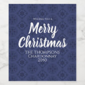 Vrolijk kerstfeest Rode marine Blue Simple Snowfla Wijn Etiket (Enkel label)