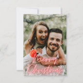 Vrolijk Kerstfeest Rode Neon Script Vakantiefoto Kaart (Voorkant)