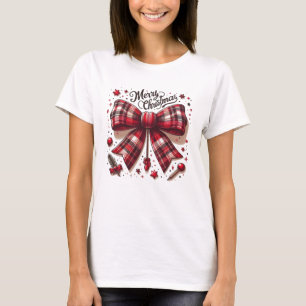 Vrolijk Kerstfeest Rode plaid haarboog T-shirt