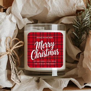 Vrolijk Kerstfeest Rode Plaid Kaars Sticker   Vaka