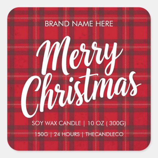 Vrolijk Kerstfeest Rode Plaid Kaars Sticker | Vaka (Voorkant)