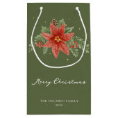 Vrolijk Kerstfeest Rode Poinsettia Groen Klein Cadeauzakje (Achterkant)