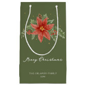 Vrolijk Kerstfeest Rode Poinsettia Groen Klein Cadeauzakje (Voorkant)