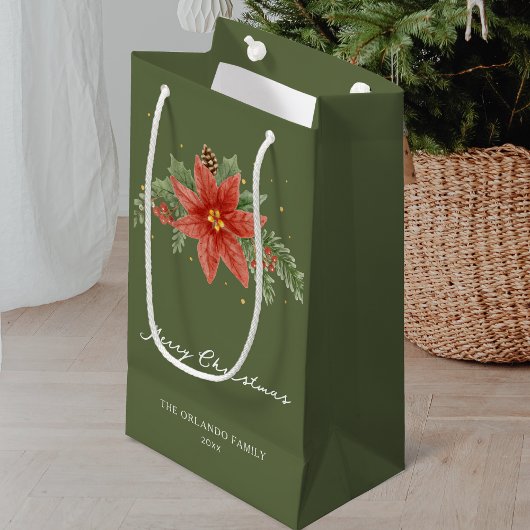 Vrolijk Kerstfeest Rode Poinsettia Groen Klein Cadeauzakje