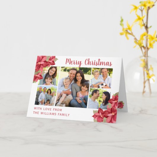 Vrolijk Kerstfeest Rode Poinsettia Waterverf Vakan Kaart (Gele Bloem)