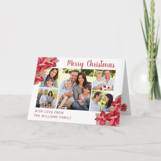 Vrolijk Kerstfeest Rode Poinsettia Waterverf Vakan Kaart (Voorkant)