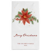 Vrolijk Kerstfeest Rode Poinsettia Wit Klein Cadeauzakje (Achterkant)